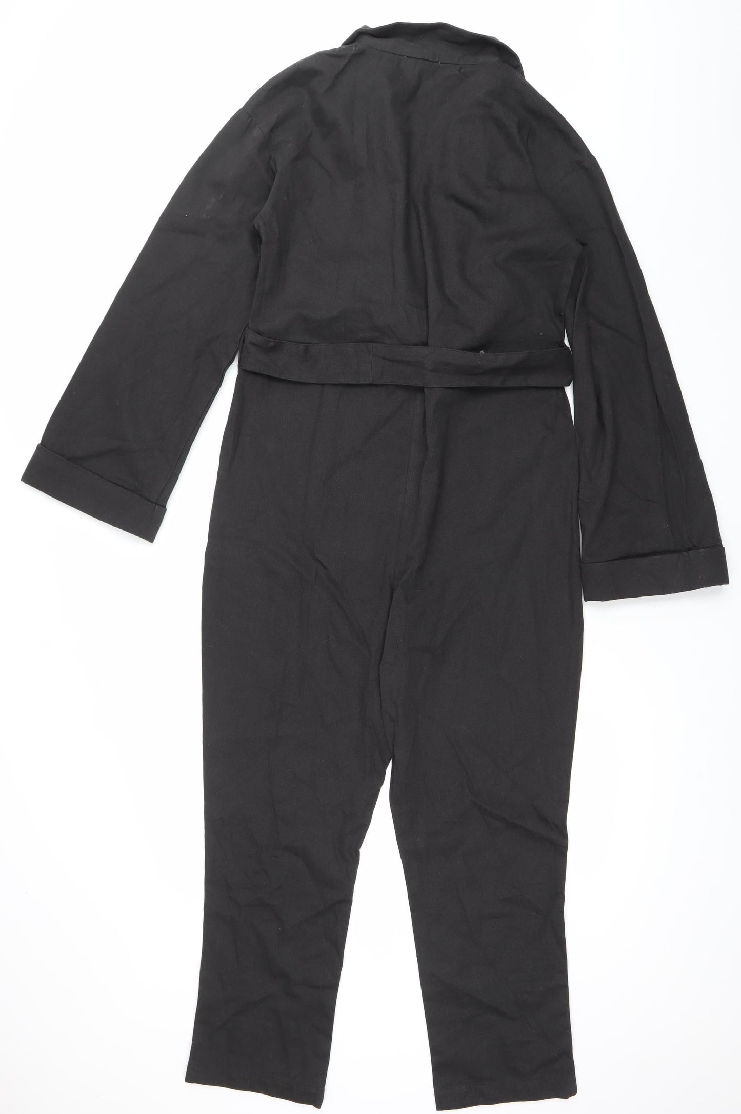 Pretty Lavish Women’s Black Cotton Long Sleeve Belted Jumpsuit Size 8