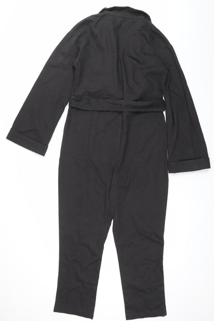 Pretty Lavish Women’s Black Cotton Long Sleeve Belted Jumpsuit Size 8
