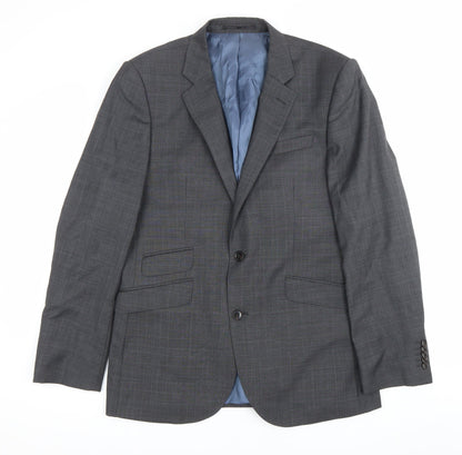 John Lewis Men's Grey Wool Check Blazer 40R Regular Fit Formal Jacket