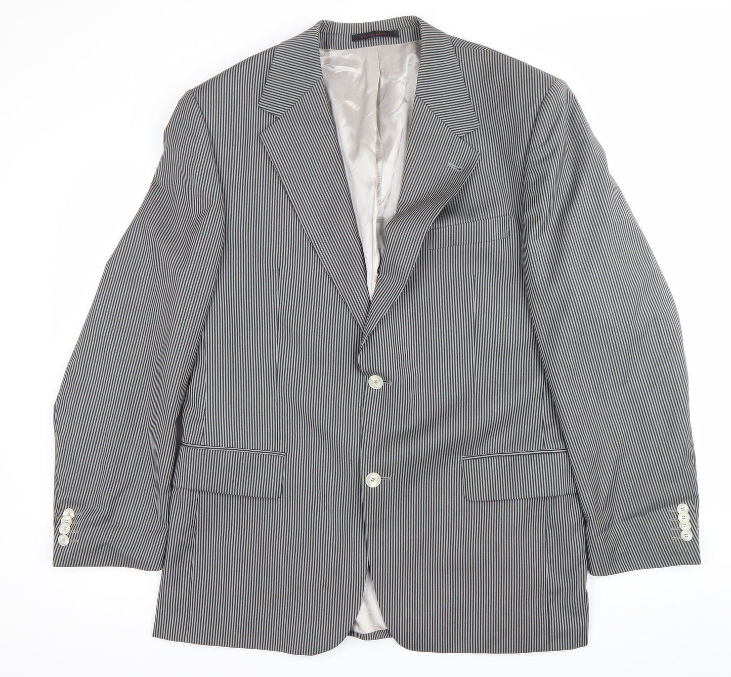 Desch Men Grey Pinstripe Wool Blazer Jacket 42R Classic Fit
