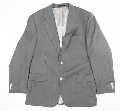 Desch Men Grey Pinstripe Wool Blazer Jacket 42R Classic Fit