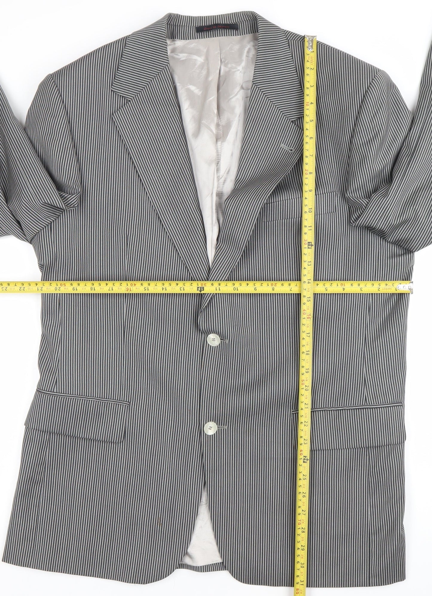 Desch Men Grey Pinstripe Wool Blazer Jacket 42R Classic Fit