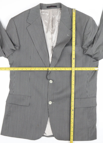 Desch Men Grey Pinstripe Wool Blazer Jacket 42R Classic Fit