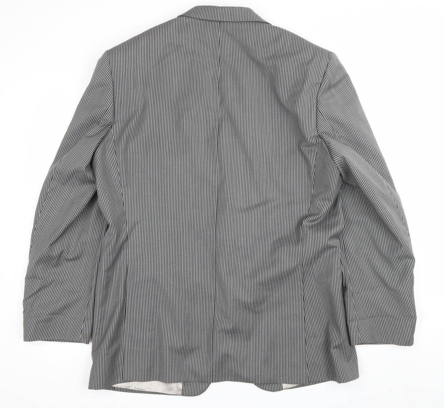 Desch Men Grey Pinstripe Wool Blazer Jacket 42R Classic Fit