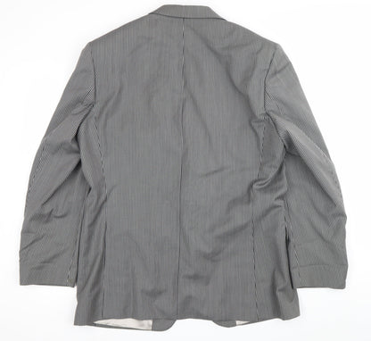 Desch Men Grey Pinstripe Wool Blazer Jacket 42R Classic Fit