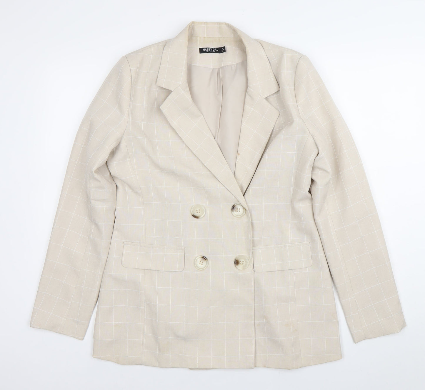 Nasty Gal Womens Beige Check Double Breasted Blazer Jacket Size 12