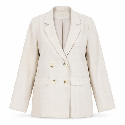 Nasty Gal Womens Beige Check Double Breasted Blazer Jacket Size 12