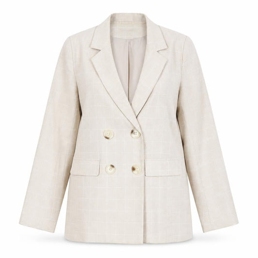 Nasty Gal Womens Beige Check Double Breasted Blazer Jacket Size 12