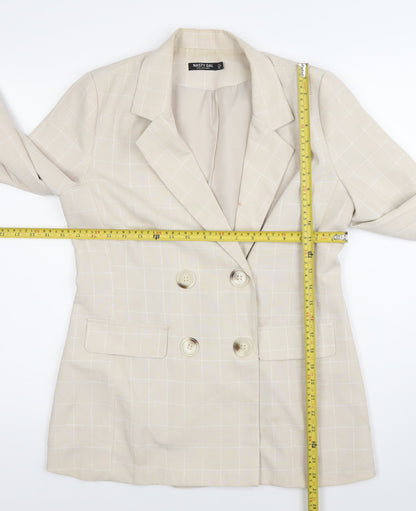 Nasty Gal Womens Beige Check Double Breasted Blazer Jacket Size 12
