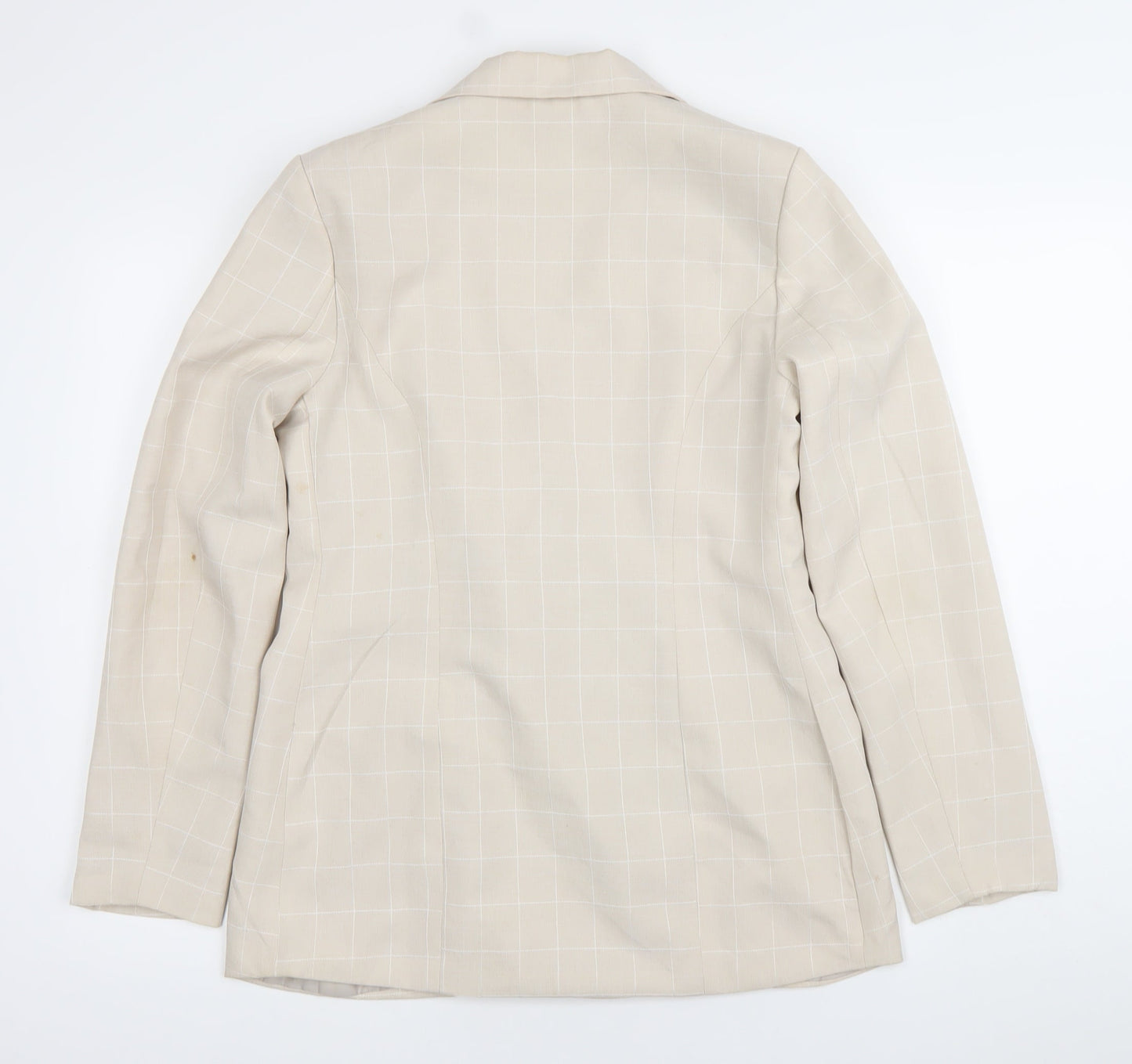 Nasty Gal Womens Beige Check Double Breasted Blazer Jacket Size 12