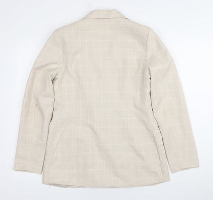 Nasty Gal Womens Beige Check Double Breasted Blazer Jacket Size 12