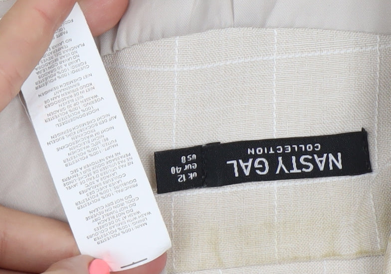 Nasty Gal Womens Beige Check Double Breasted Blazer Jacket Size 12