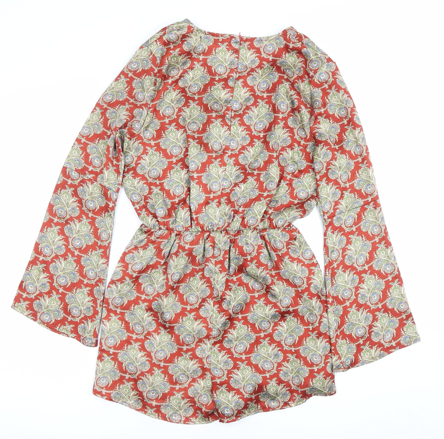 Fashion Union Women’s Red Paisley Long Sleeve V-Neck Playsuit Size 8