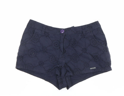 Superdry Women’s Blue Cotton Embroidered Shorts S Nautical Style