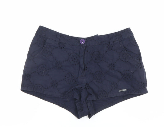 Superdry Women’s Blue Cotton Embroidered Shorts S Nautical Style