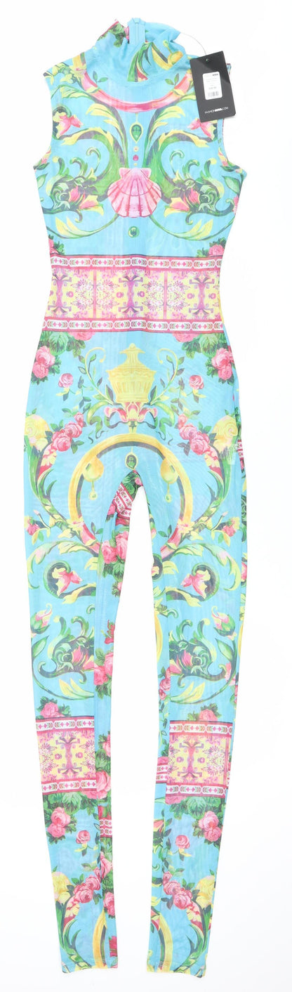 Fashion Nova Women’s XS Multicoloured Floral Mesh Catsuit Jumpsuit