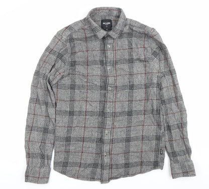 ONLY & SONS Men Grey Slim Fit Plaid Cotton Button-Up Shirt M
