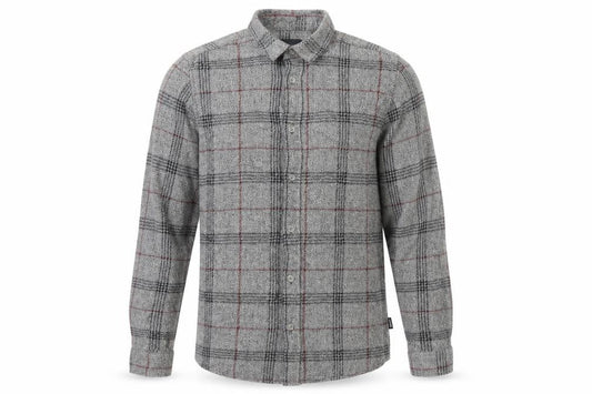 Front view of Only & Sons Men Grey Slim Fit Plaid Cotton Button-Up Shirt M