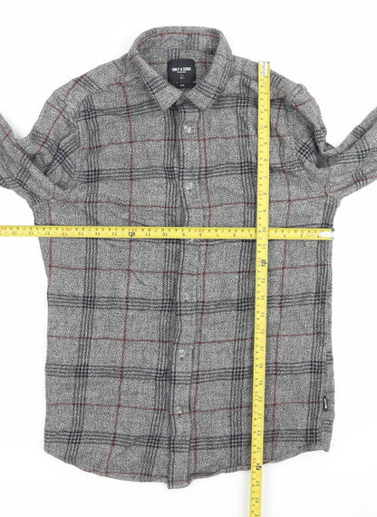 ONLY & SONS Men Grey Slim Fit Plaid Cotton Button-Up Shirt M