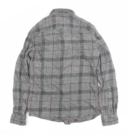 ONLY & SONS Men Grey Slim Fit Plaid Cotton Button-Up Shirt M