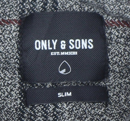 ONLY & SONS Men Grey Slim Fit Plaid Cotton Button-Up Shirt M