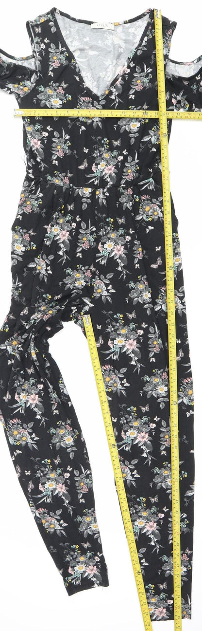Oasis Women’s Black Floral Ruffle Cold Shoulder Jumpsuit Size S