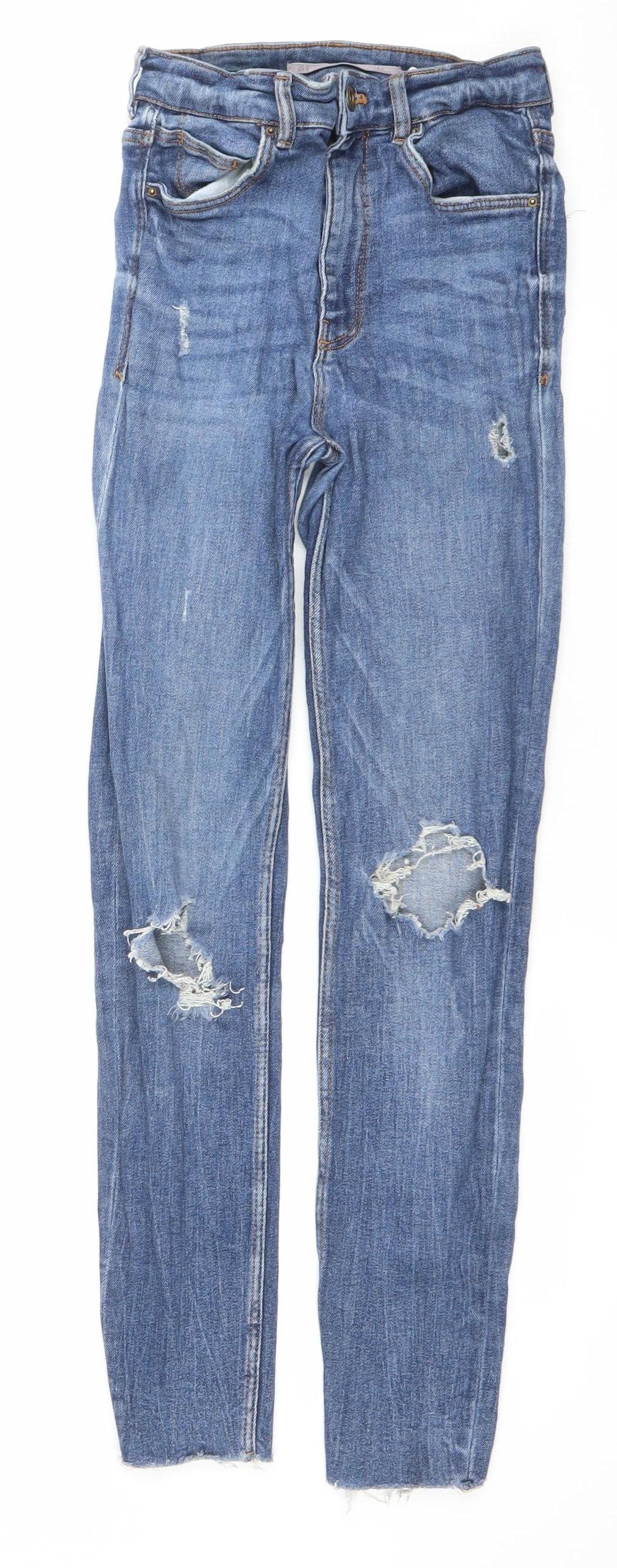 Zara Women’s Blue Skinny Distressed Jeans Size 10 Mid Rise