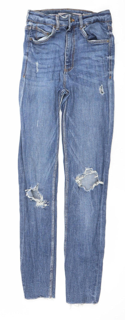 Zara Women’s Blue Skinny Distressed Jeans Size 10 Mid Rise