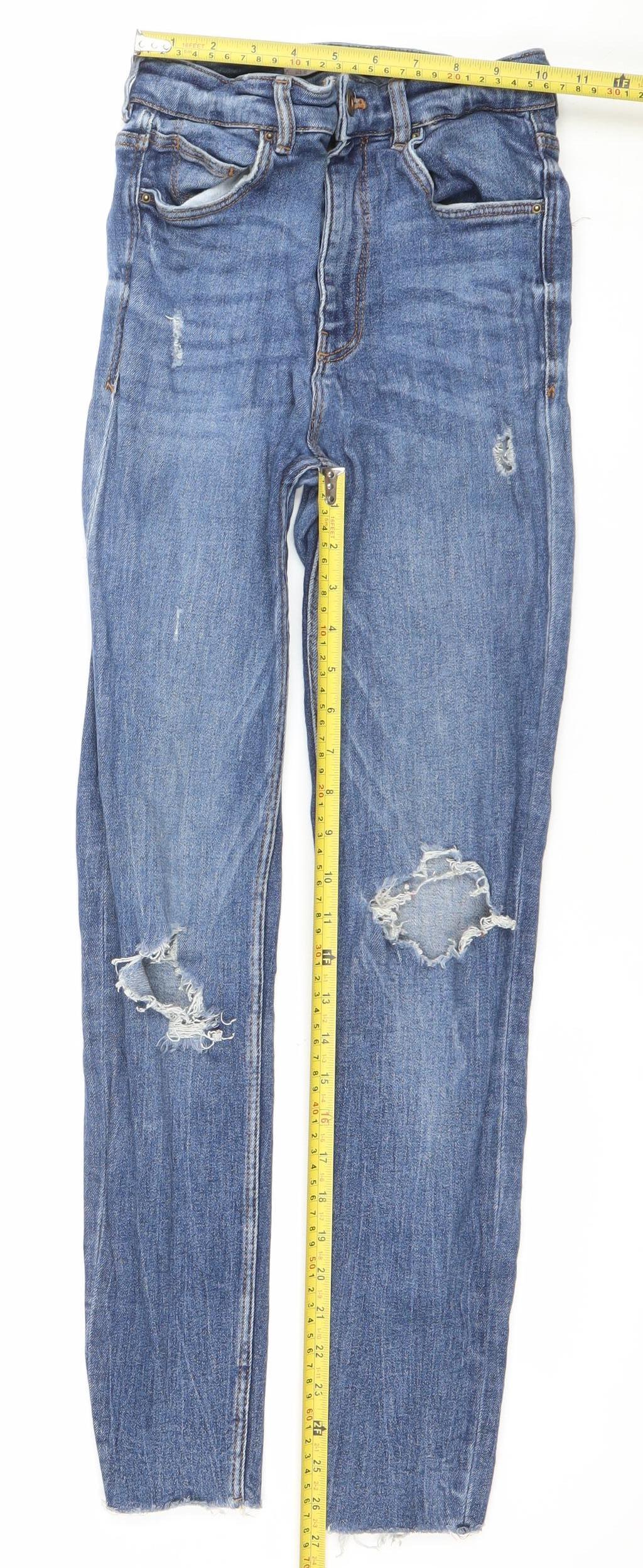 Zara Women’s Blue Skinny Distressed Jeans Size 10 Mid Rise