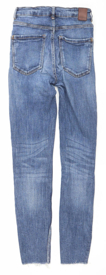 Zara Women’s Blue Skinny Distressed Jeans Size 10 Mid Rise