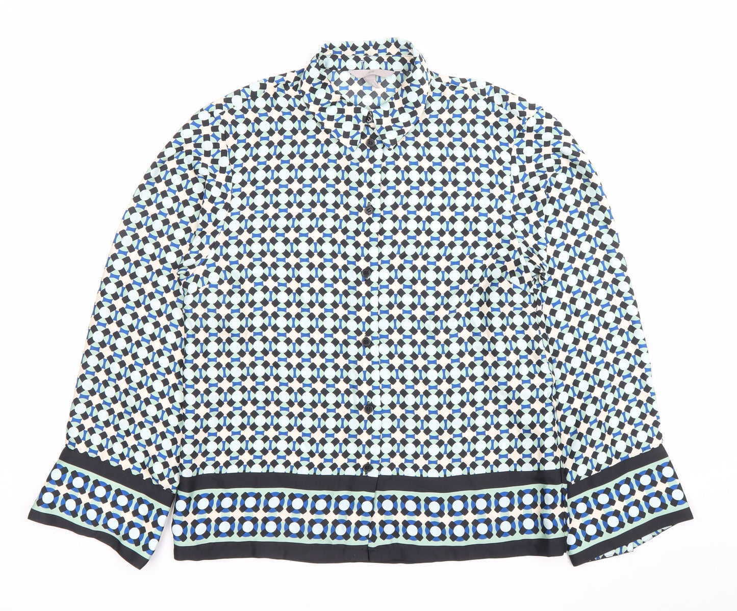 H&M Womens Multicoloured Geometric Button-Up Shirt Size 12 Long Sleeve Polyester