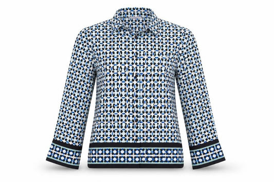 H&M Womens Multicoloured Geometric Button-Up Shirt Size 12 Long Sleeve Polyester