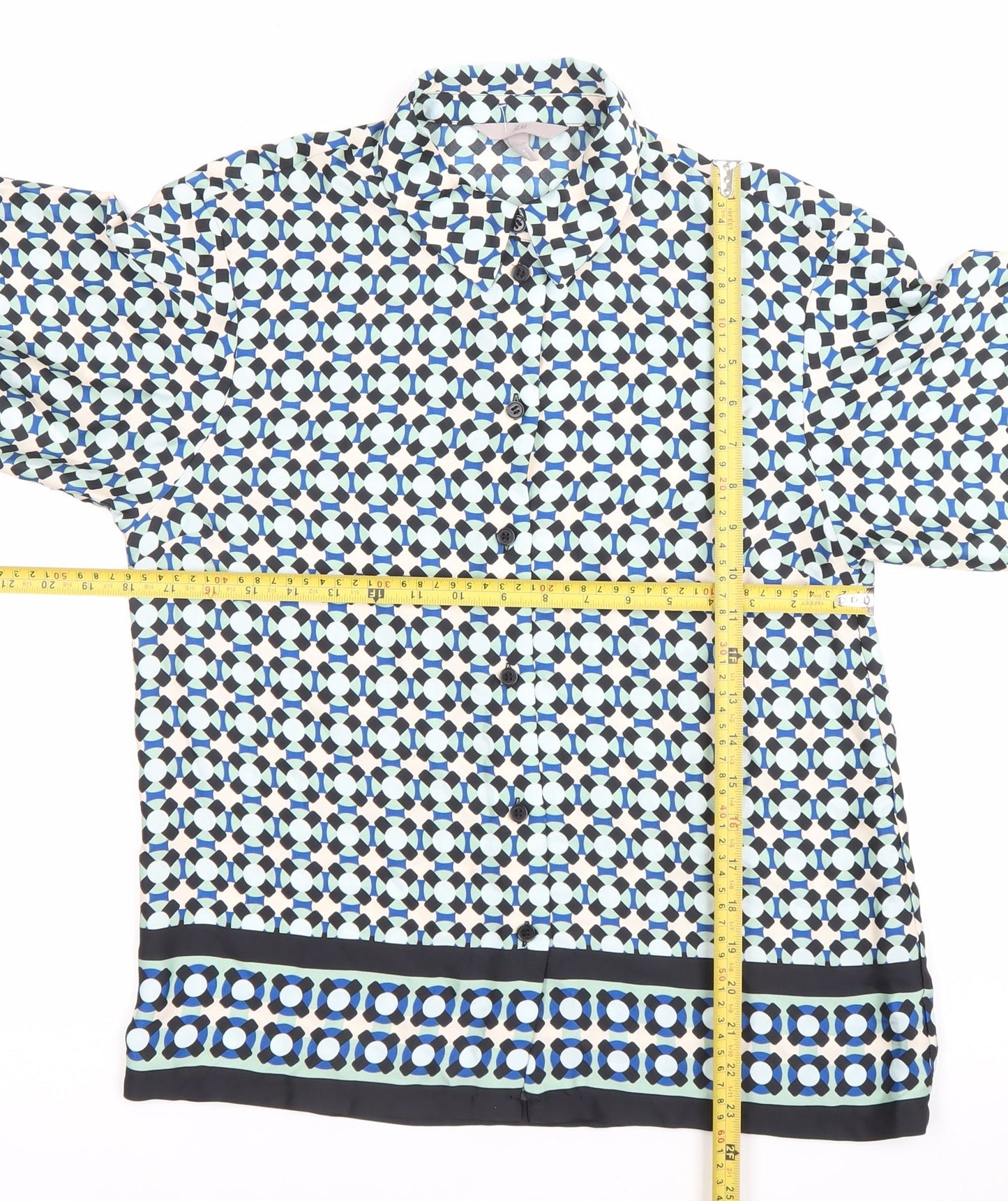 H&M Womens Multicoloured Geometric Button-Up Shirt Size 12 Long Sleeve Polyester