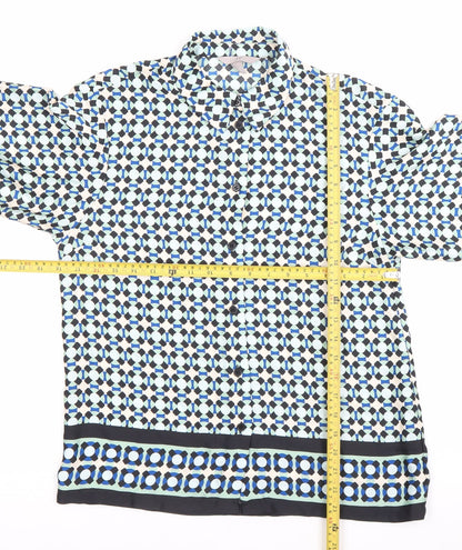 H&M Womens Multicoloured Geometric Button-Up Shirt Size 12 Long Sleeve Polyester