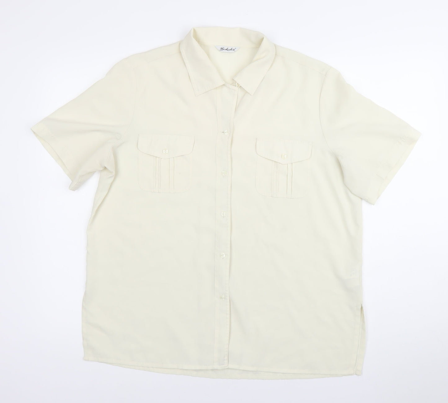 Barkertel Womens Ivory Button-Up Shirt Size 16 Short Sleeve Polyester