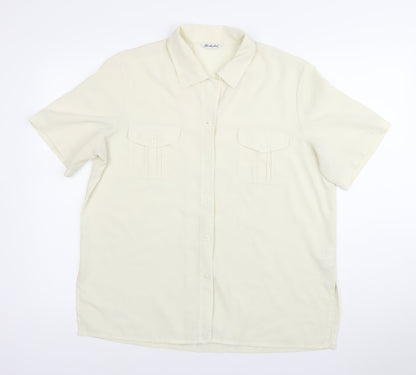 Barkertel Womens Ivory Button-Up Shirt Size 16 Short Sleeve Polyester