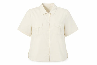 Barkertel Womens Ivory Button-Up Shirt Size 16 Short Sleeve Polyester