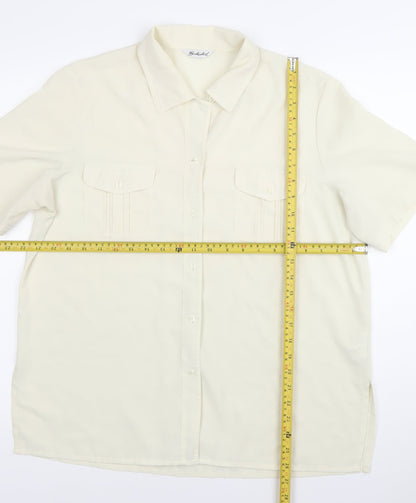 Barkertel Womens Ivory Button-Up Shirt Size 16 Short Sleeve Polyester
