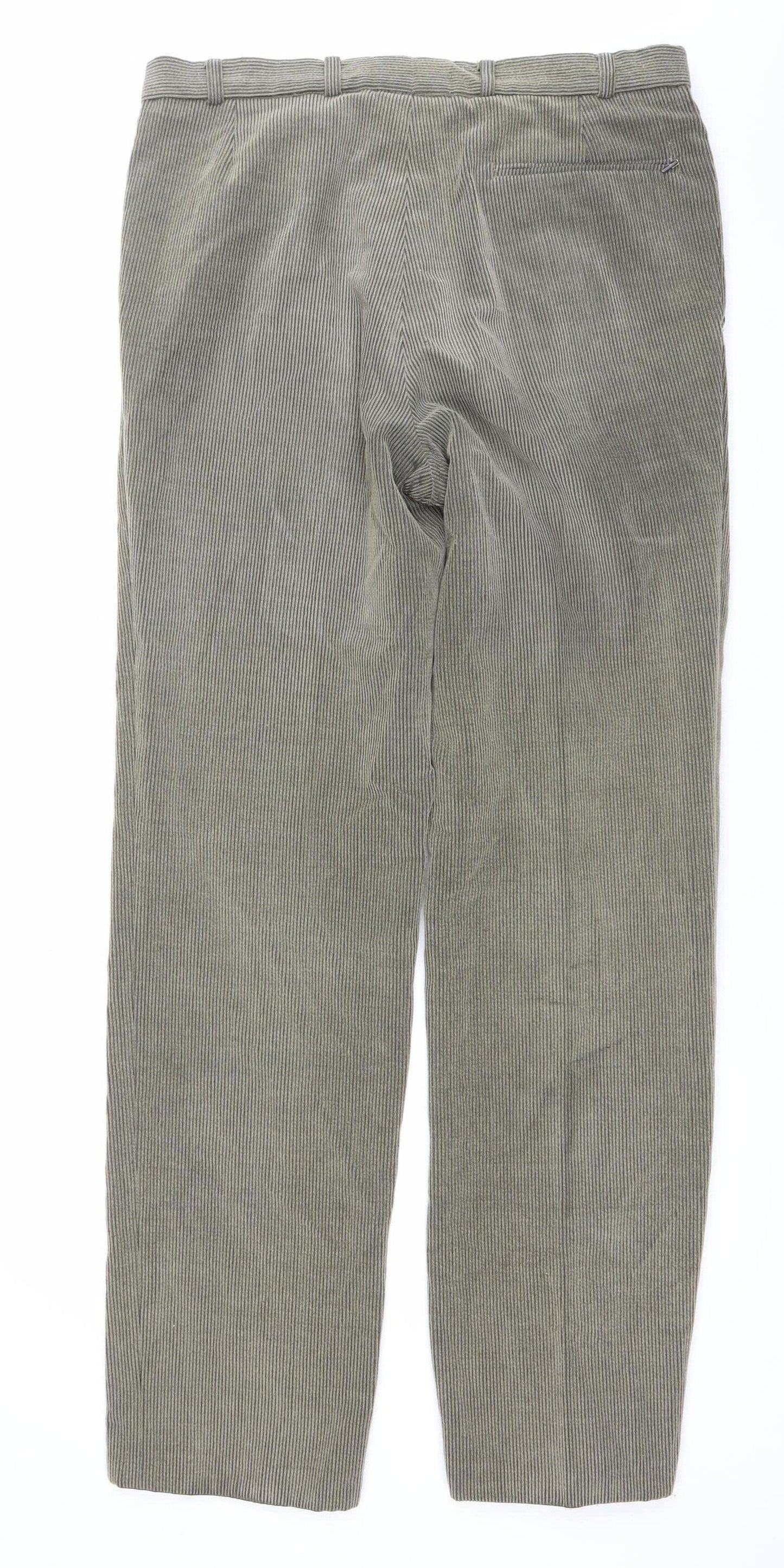 Trelana Men's Grey Corduroy Wool Blend Straight Leg Trousers S