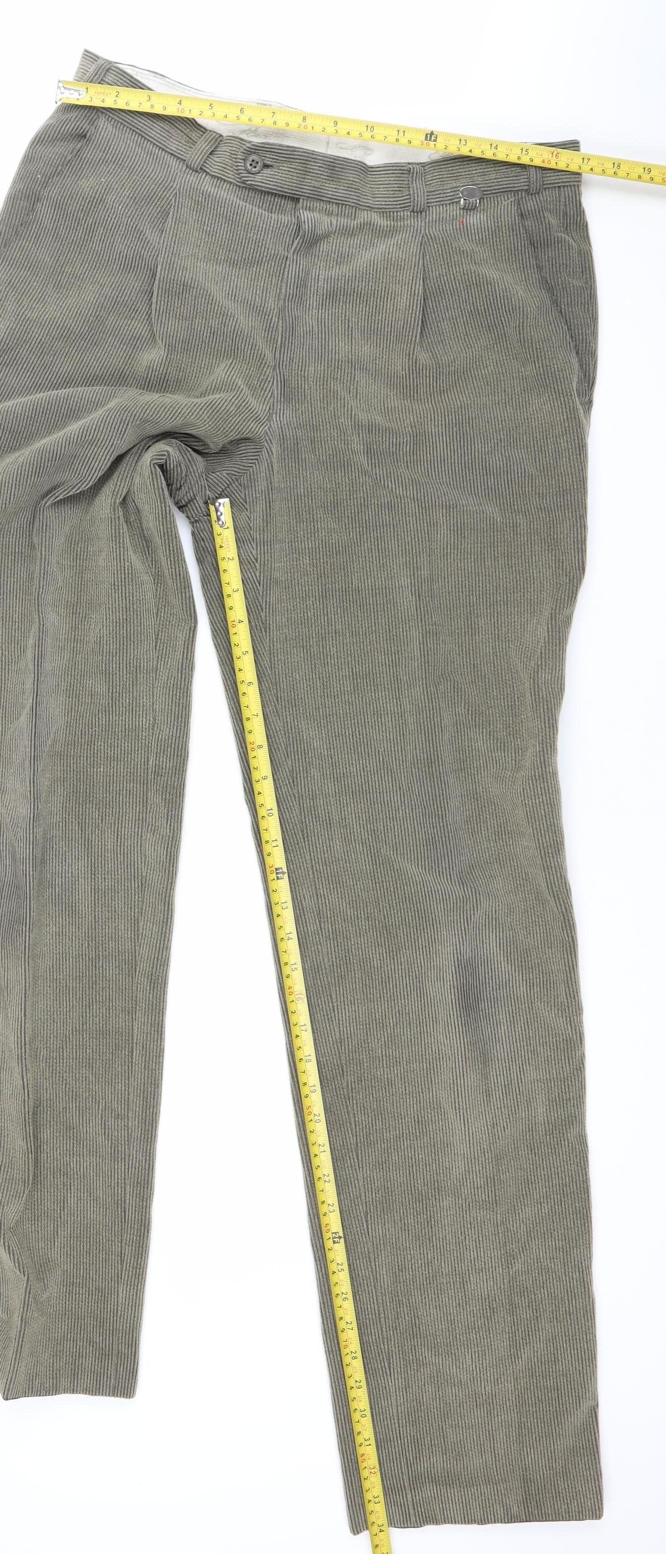 Trelana Men's Grey Corduroy Wool Blend Straight Leg Trousers S