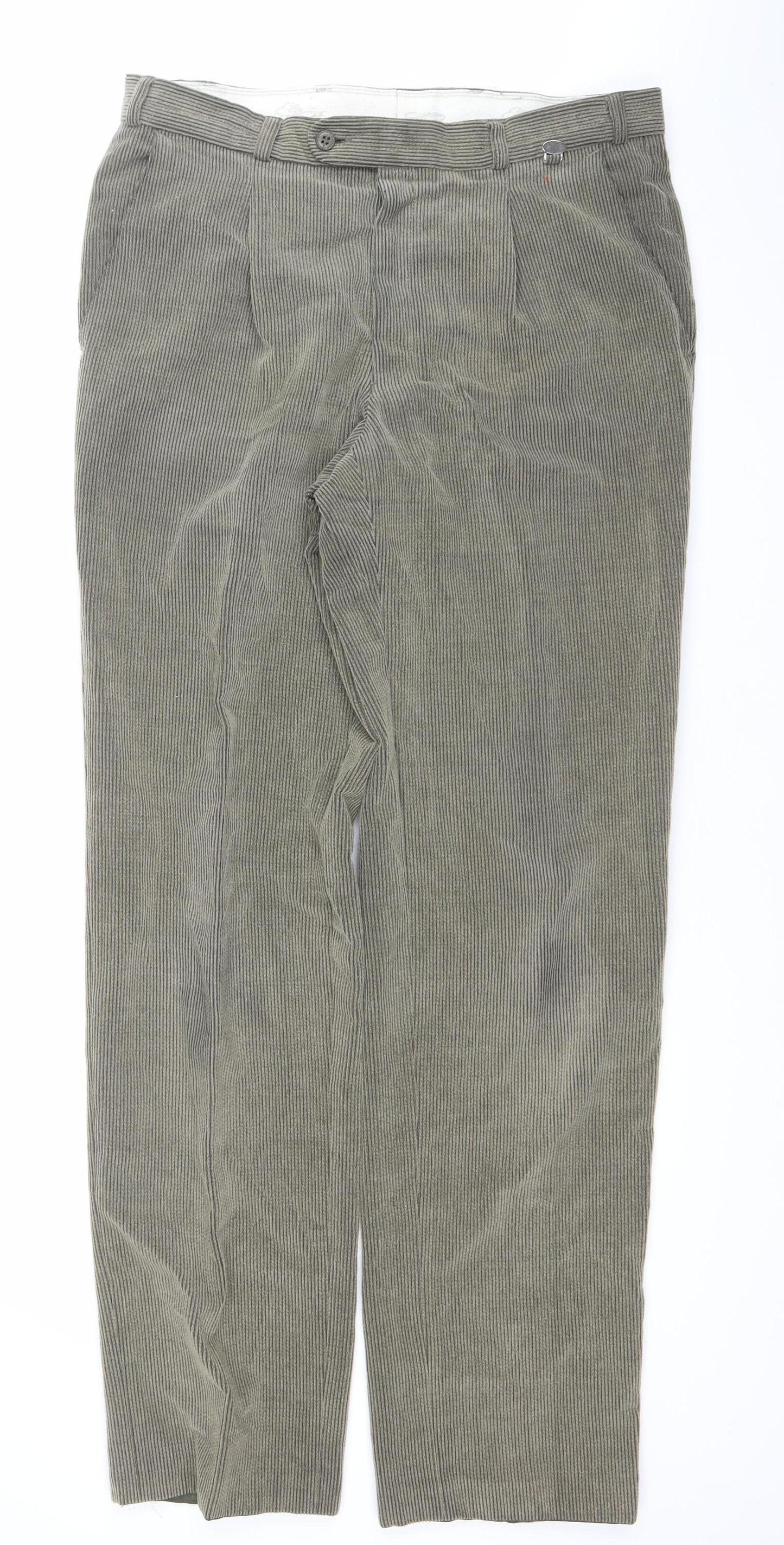 Trelana Men's Grey Corduroy Wool Blend Straight Leg Trousers S