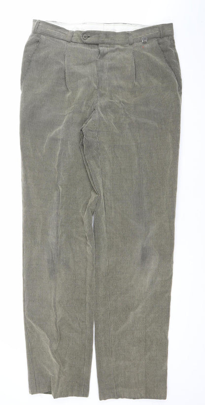 Trelana Men's Grey Corduroy Wool Blend Straight Leg Trousers S