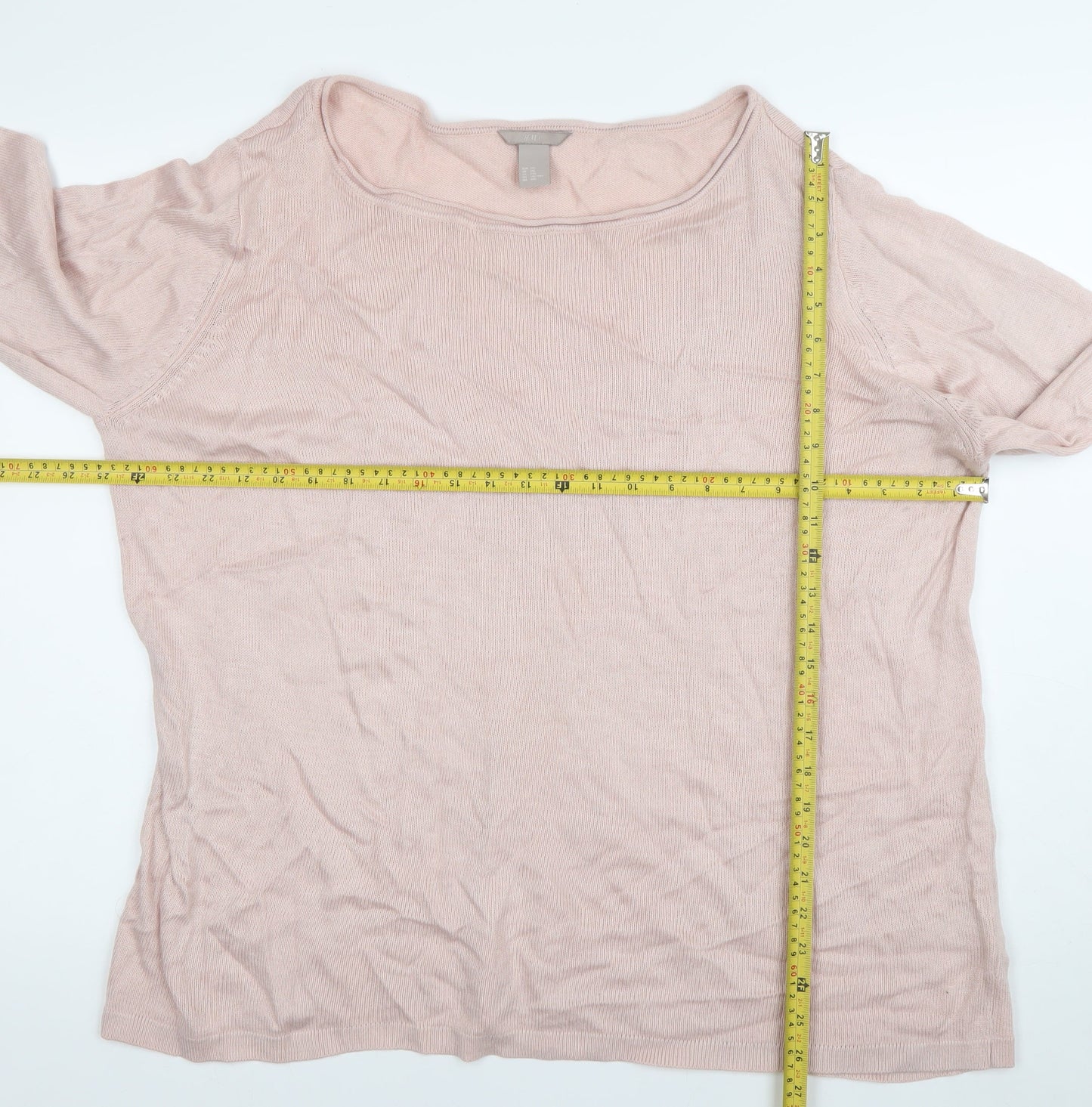 H&M Women's Pink 2XL Pullover Jumper Boat Neck Long Sleeve Knit