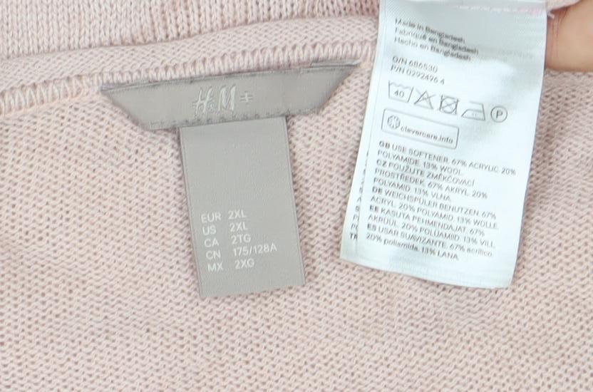 H&M Women's Pink 2XL Pullover Jumper Boat Neck Long Sleeve Knit