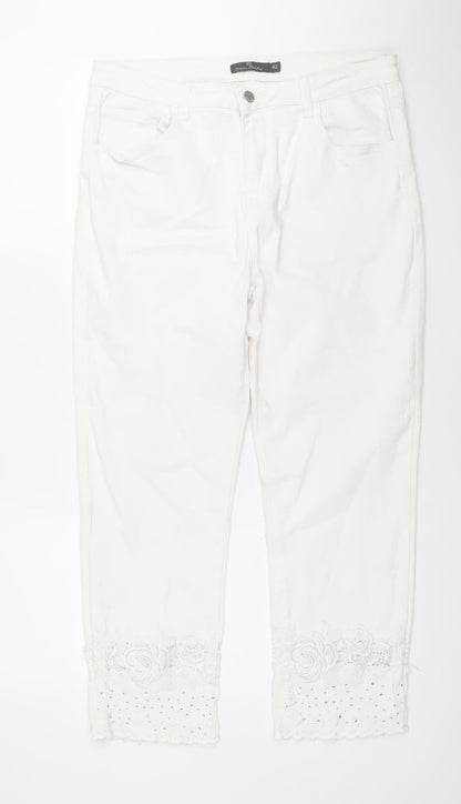 Comercio Abadland Womens White Lace Floral Skinny Jeans Size 14