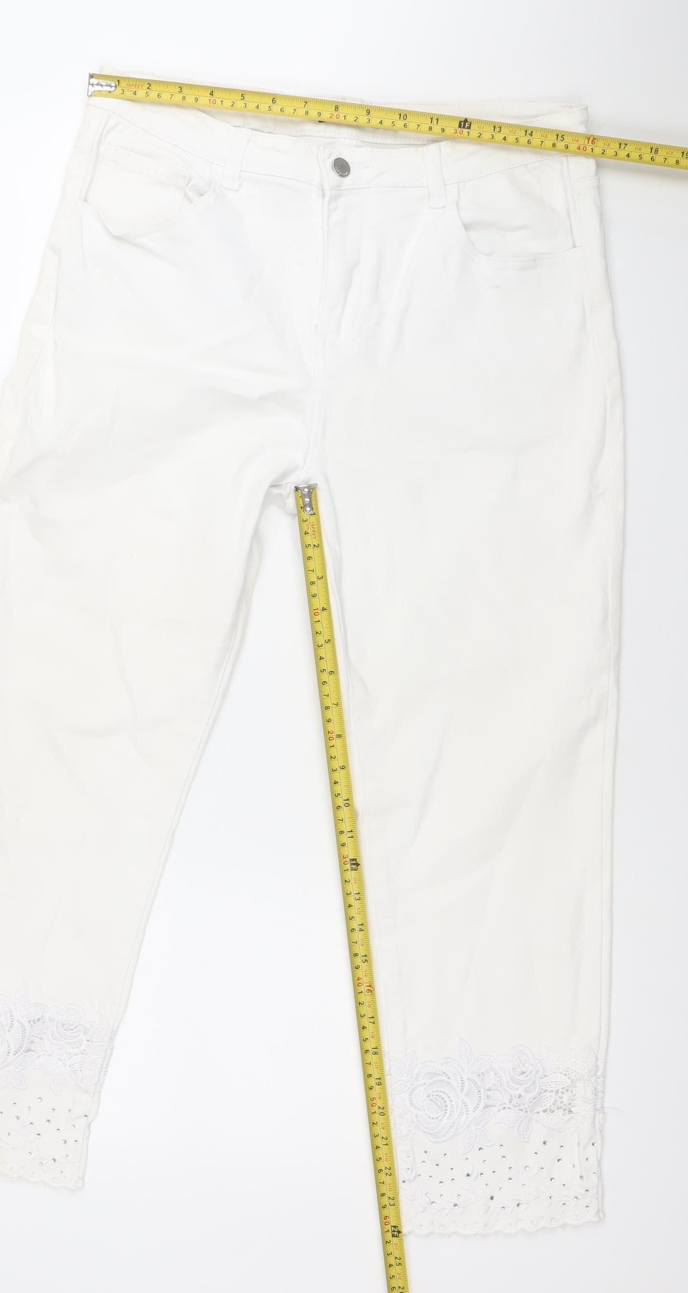 Comercio Abadland Womens White Lace Floral Skinny Jeans Size 14