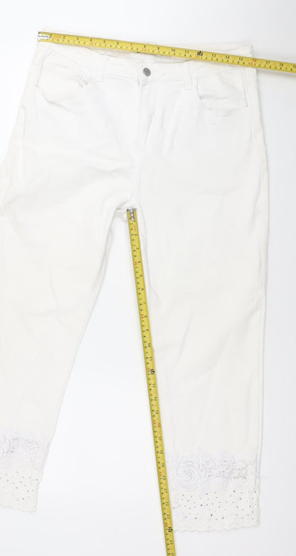 Comercio Abadland Womens White Lace Floral Skinny Jeans Size 14