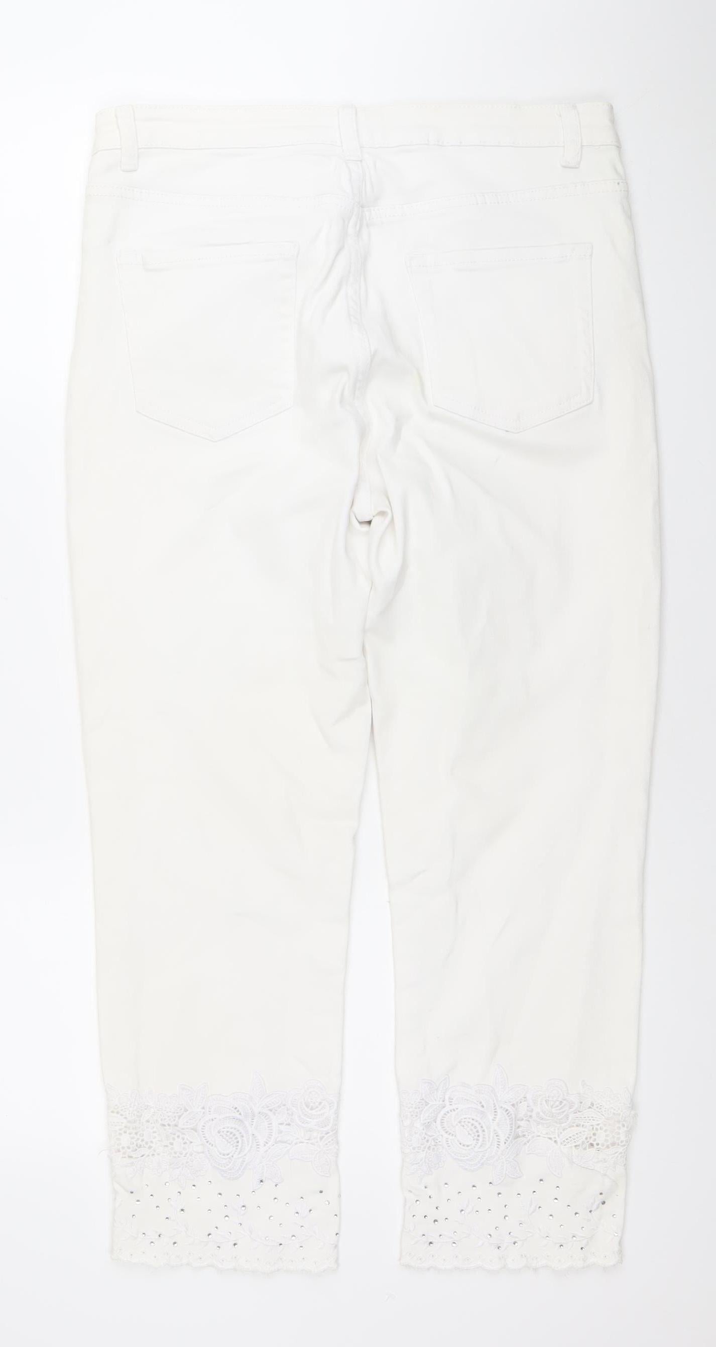 Comercio Abadland Womens White Lace Floral Skinny Jeans Size 14