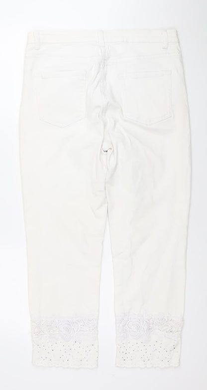 Comercio Abadland Womens White Lace Floral Skinny Jeans Size 14