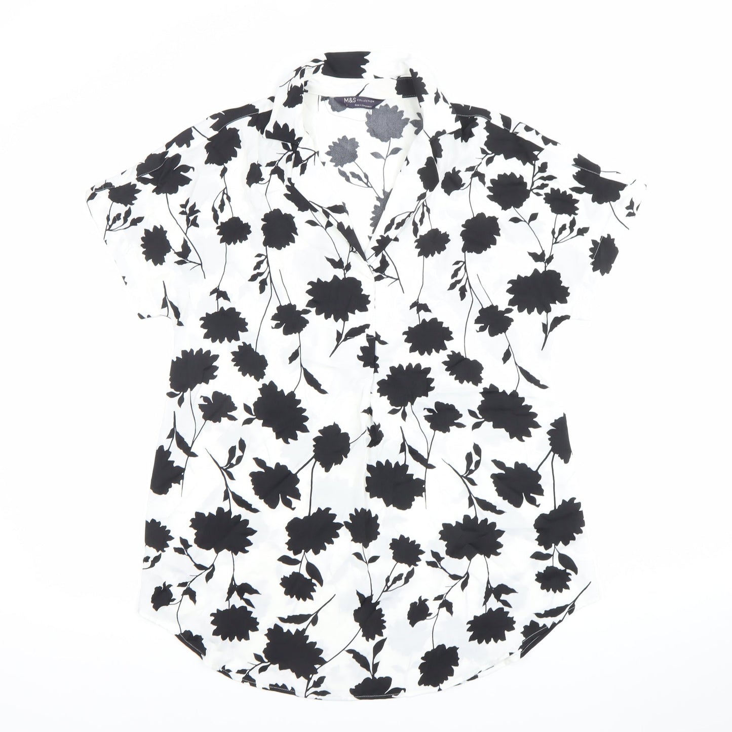Marks and Spencer Women's Black White Floral Button-Up Shirt S